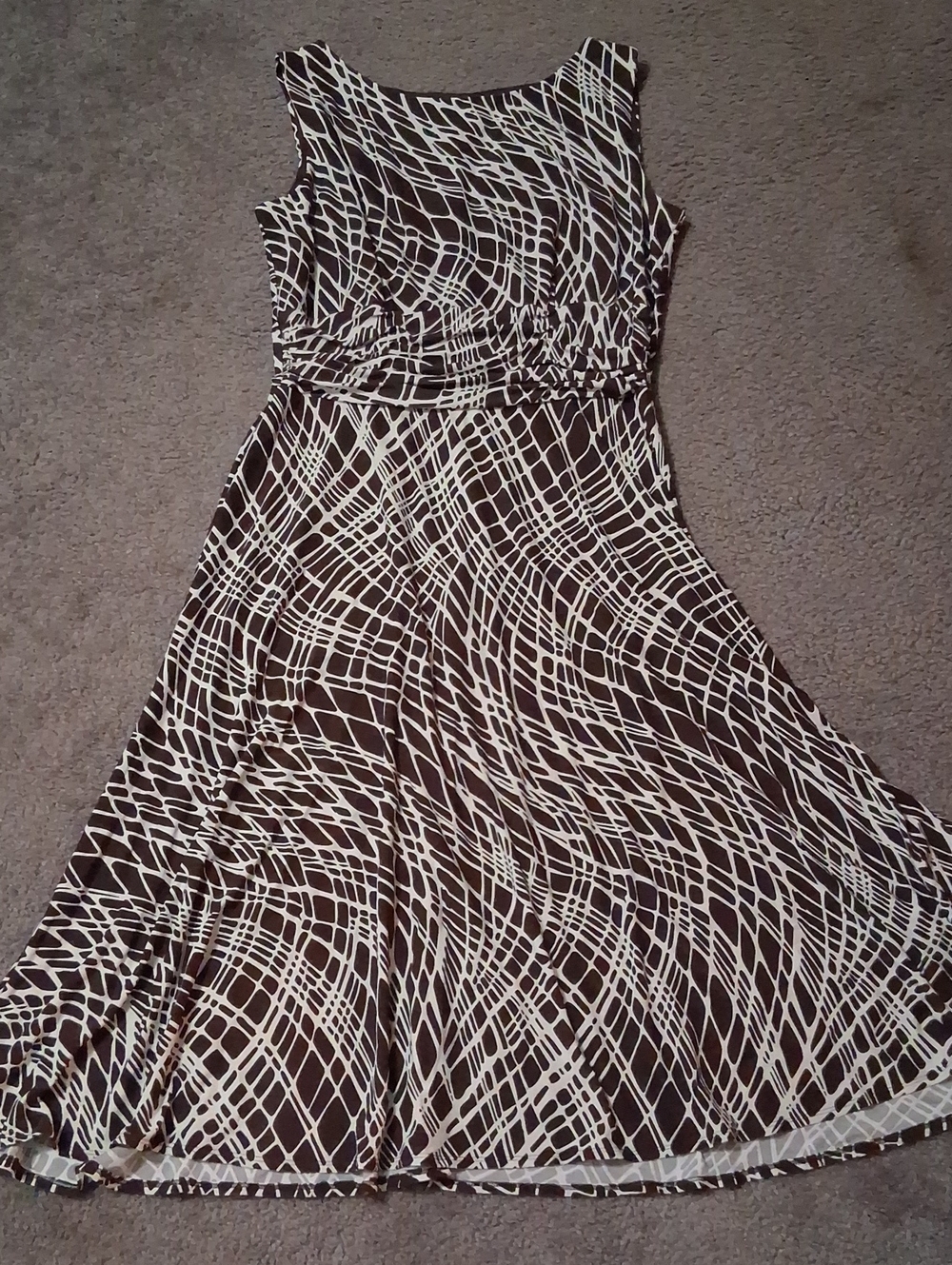 Perceptions Brown and Cream Printed Midi A-Line Dress, Size 16